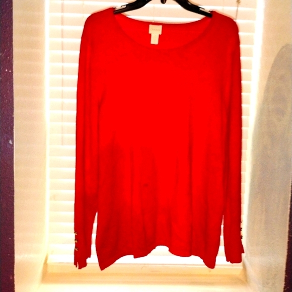 Women's Chico's Rayon Polyester Red Pullover Tunic Size 3 Gold Button Sleeve - Picture 1 of 10